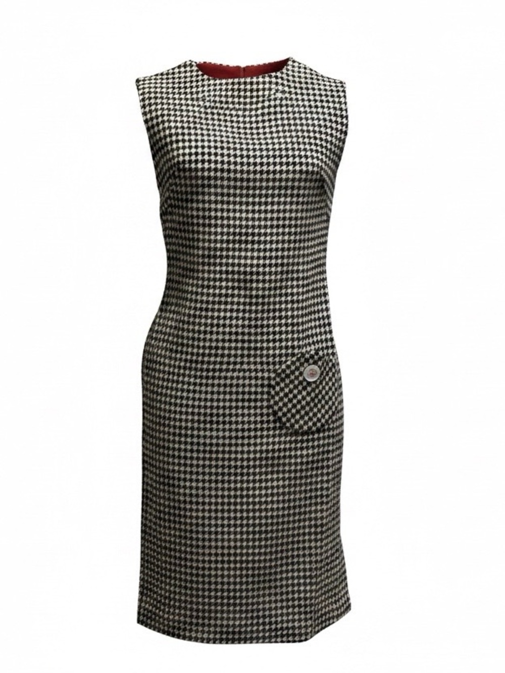 Gay Gibson Black & White Houndstooth Sheath Dress with Pocket Button